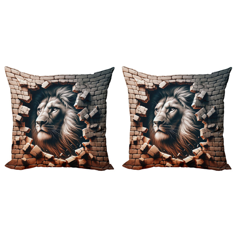 430023_Ambesonne Lion, housse de coussin, ensemble de 2 briques murales et pose classique, H 20 po x l 20 po