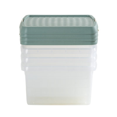 Wham Clip 9L Square Plastic Storage Boxes with Secure Clip Lock Lids. L:29 x W:29 x H:15.5cm