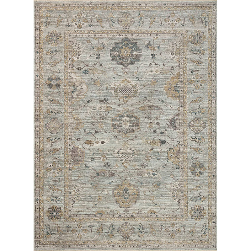 Sky and Gold Floral Synthetic 5' x 7' Area Rug