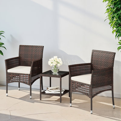 3-Piece Patio Bistro Set with Side Table & Cushions
