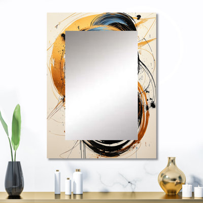 Abstrait cercle en tons de bleu et d'or I - formes abstraites, miroir mural, miroir moderne, impression sur métal