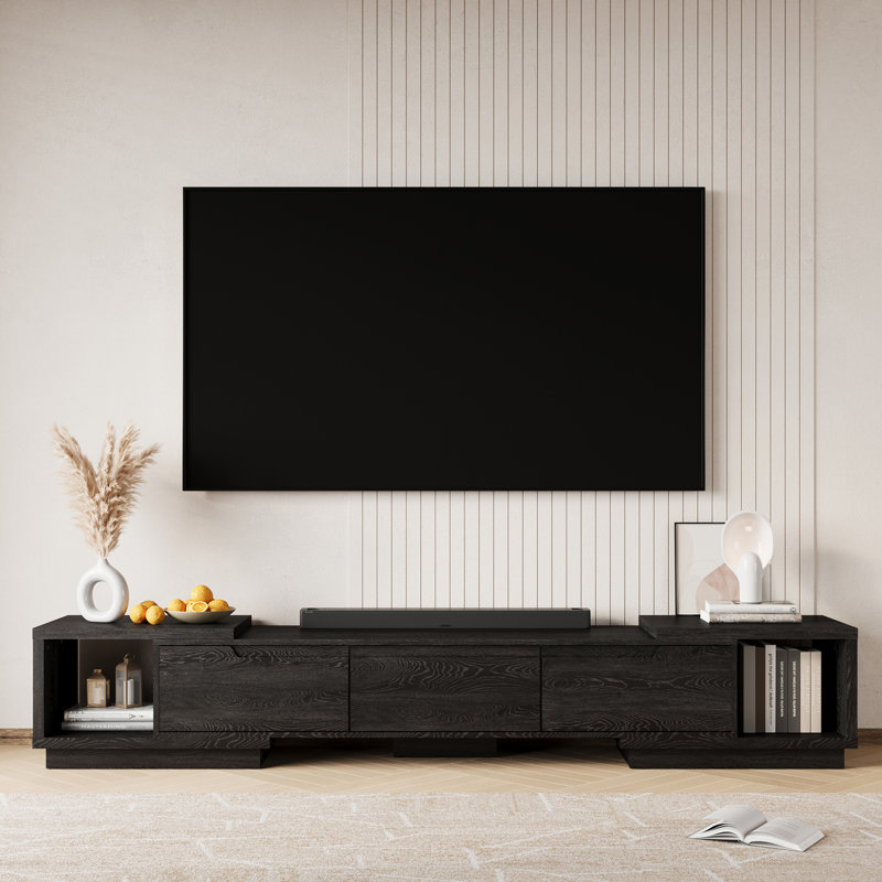 Extendable Tv Stand With Drawers, Contemporary Tv Stand With Up To 100“ Tv, Adjustable Length Entertainment Center, Modern Media Console For Living Room, Black (Extendable: 65.75 ”W - 102.95 "W)
