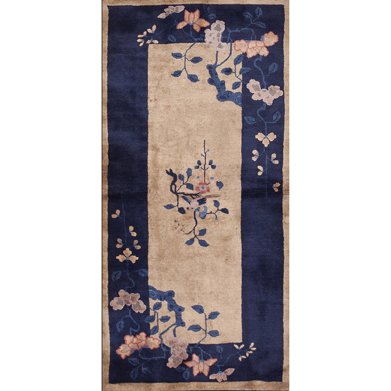 1920s Wool Rectangle Knotted Antique Small Scatter Size Chinese - Peking Ivory Rug