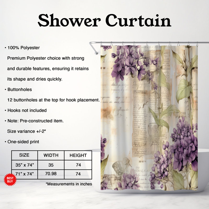 Vintage Plants - Rideau de douche Premium, H 74 po x l 71 po
