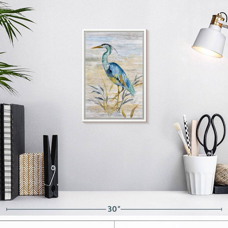 Héron bleu II, 9" x 13", Cadre flottant blanc