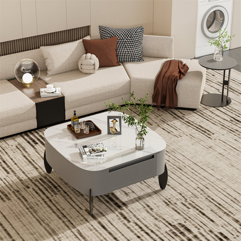 Luxury Coffee Table Center Table Marble Top Leather Cover