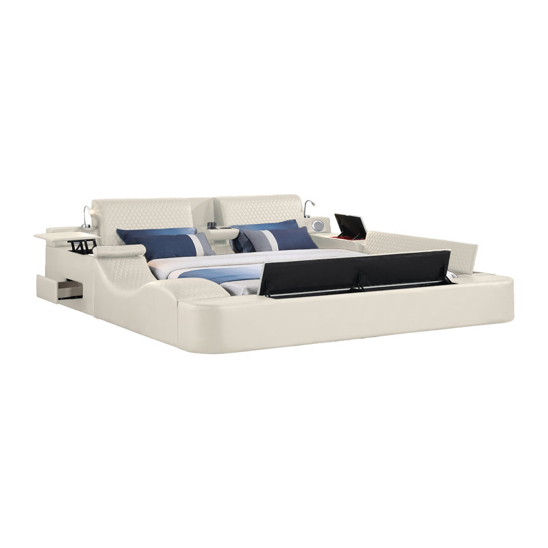 Mayuzi Ultimate Comfort Hub Smart Bed with Upholstered Frame, Massage Chair, Bluetooth Speakers, and Reading Lights, King