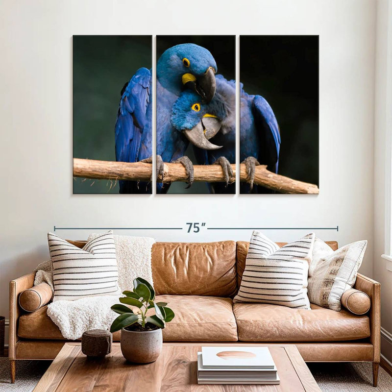 Brampt Hyacinth Blue Macaws, 42" H x 65" W