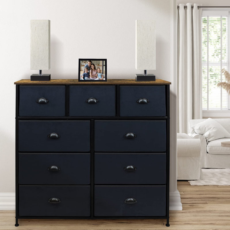 Sorbus Rustic Farmhouse Black 9-Drawer Dresser with Wood Top