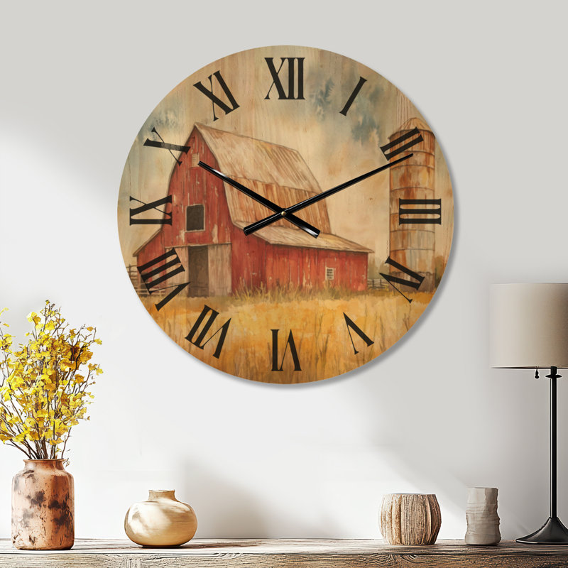 Très grande horloge murale en bois rustique avec grange patinée, Large
