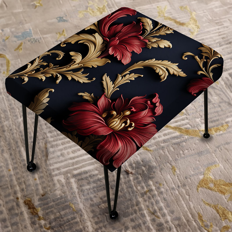 Royal Red And Gold Peony Garden Grace - Damask Rectangle Ottoman