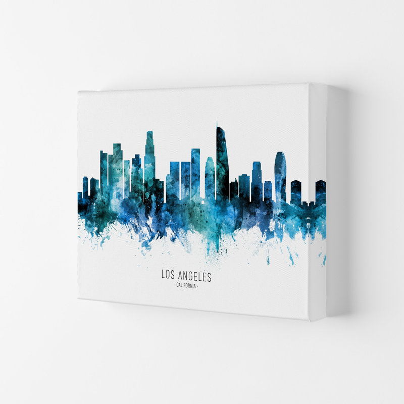 Los Angeles California Skyline Blue City Name by Michael Tompsett - Print, Wrapped Canvas, 59.4cm H x 84cm W x 4cm D