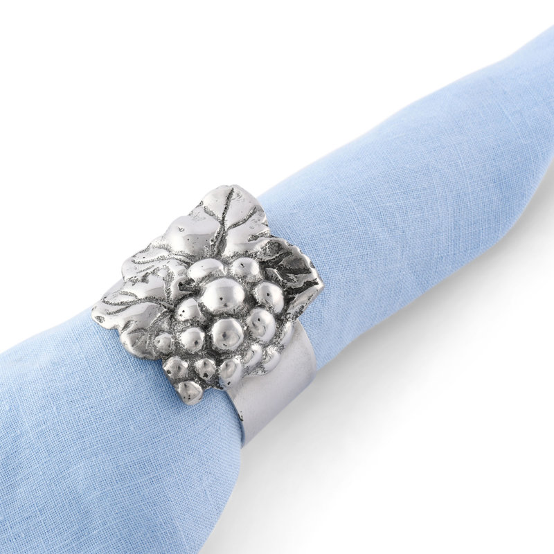 Arthur Court Silver Grape Metal Napkin Rings Set of 4