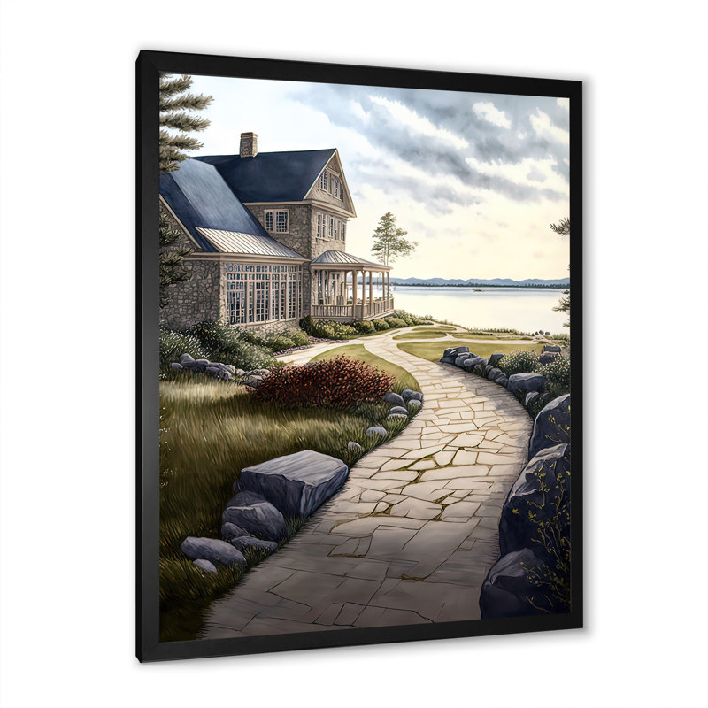 Charmant chalet sur l'eau II - reproduction sur toile, Toile encadrée noire à coins fermés, H 40 po x l 30 po x P 1,5 po