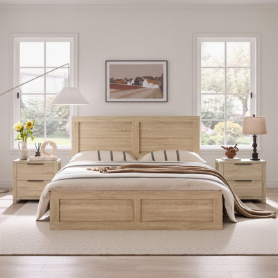 Farmhouse High Headboard Wood Platform Bed