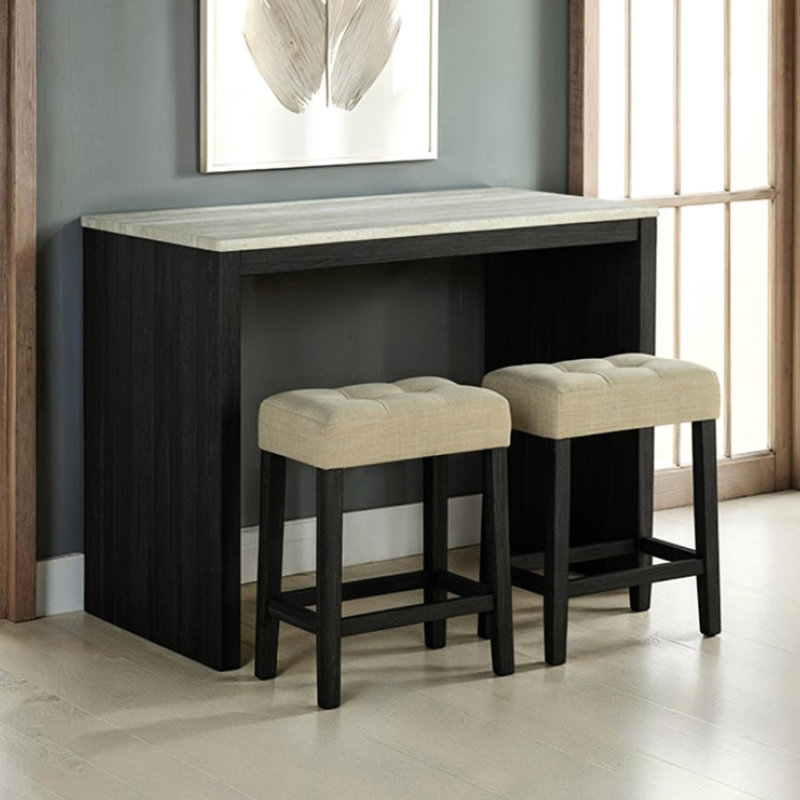 Contemporary 3pc Dining , Table And 2 Stools With Seats, Rectangular For Study Transitional Top Included, Design Room