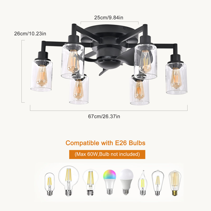 Ventilateur de plafond réversible 26,37 "à 6 vitesses avec ensemble d'éclairage et télécommande Farmhouse, Matte Black