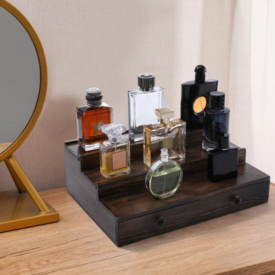 Cologne Organizer For Men, 3-Tier Cologne Stand With Drawer And Hidden Compartment, Wooden Cologne Shelf For Perfume Display Holder