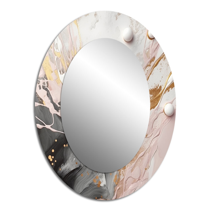 Gris et rose mystérieux marbre - grand miroir mural ovale sur métal, 40 po x 30 po