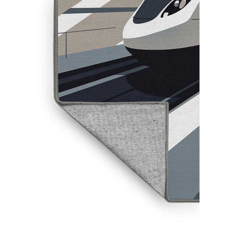 Machine Washable Vehicles And Transportation Underground Subway Train Modern & Contemporary Rug in Gray – Gray Binding, 3x5