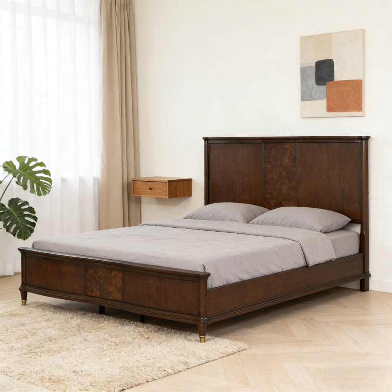 Meuble de chambre à coucher de style transitionnel de style très grand avec 1 lit en cerisier foncé et pieds en plaqué or