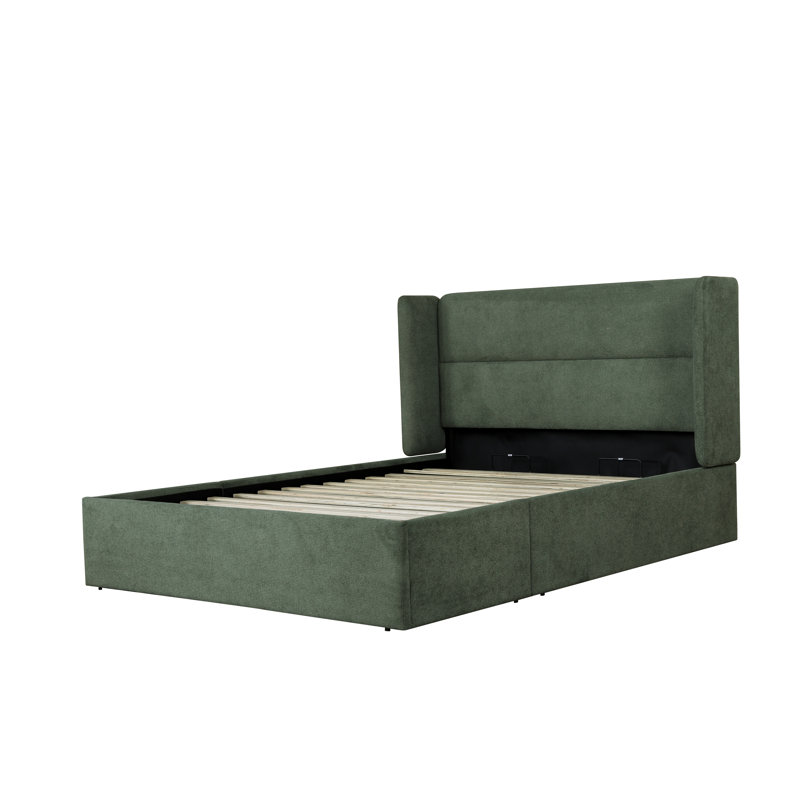Moss Green Queen Upholstered Platform Bed with Storage