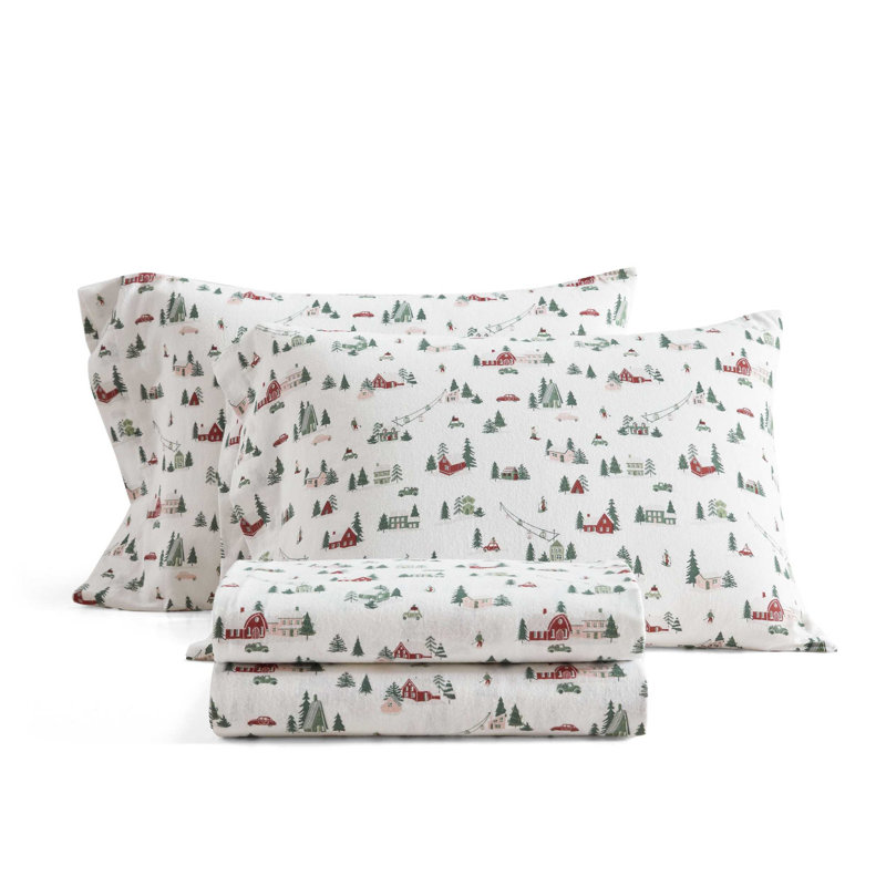 Martha Stewart Ski Village Green Cotton Flannel Sheet Set, Full  Sheet Set with 2 Pillowcases, Green Ski Village