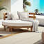 Lit de jour rond en bois d'acacia, chaise longue d'extérieur avec dossier à lattes demi-rond, coussin pliable et 4 coussins, housses résistantes à l'eau pour la cour, le bord de la piscine, le jardin
