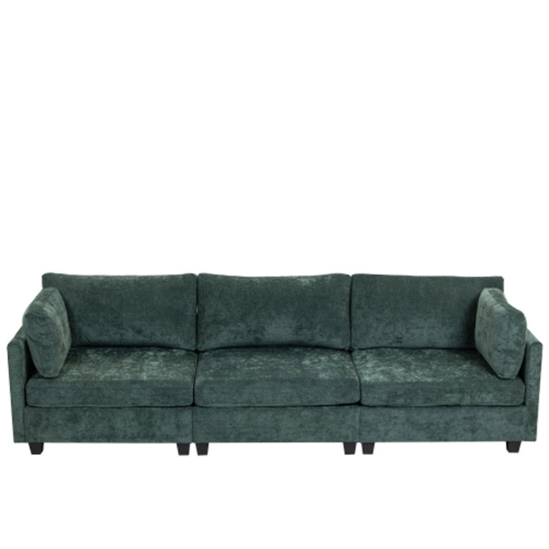 3-Seater Chenille Deep Sofa, Dark Green Fabric