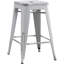 Tabourets de bar sans dossier, légers, industriels, contemporains, rustiques, rétro, côtiers, en métal, sans dossier et 4 pieds (ensemble de 2) (siège de 24 po, blanc vieilli)-2101825299