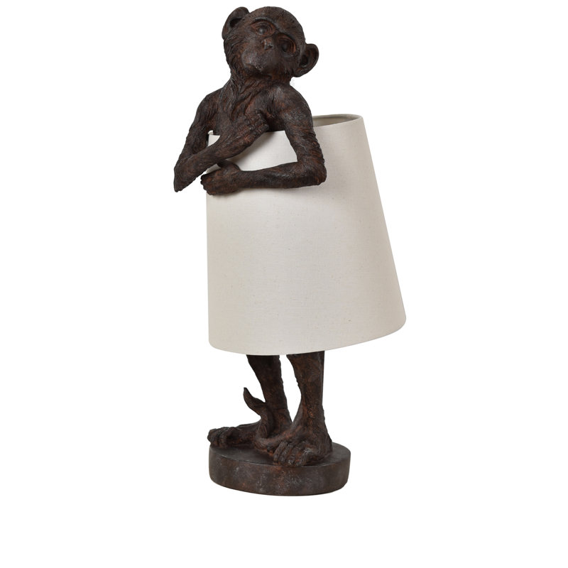 Lampe singe 22 po en résine avec abat-jour cylindrique en lin Dillon, brun Dillon