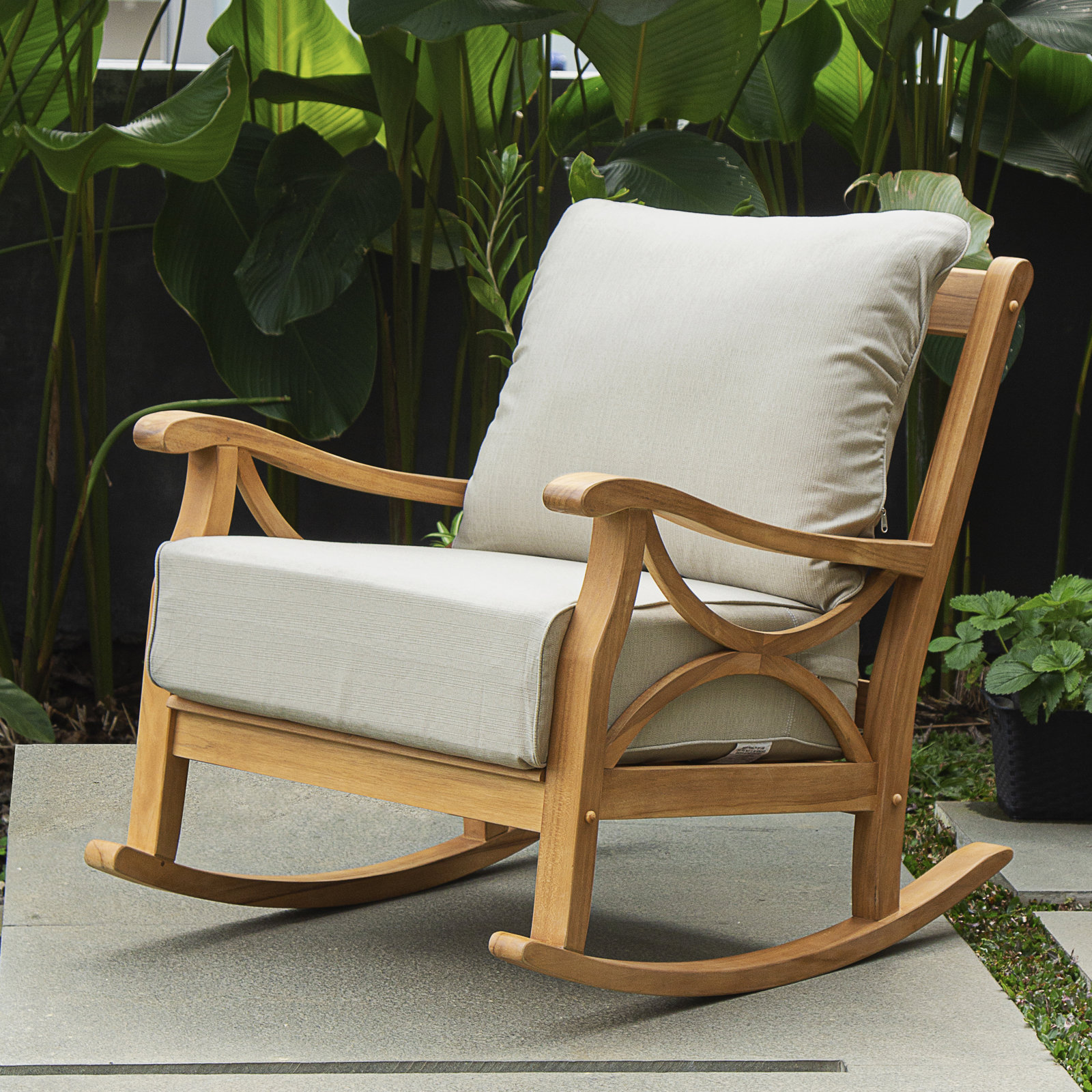 Brunswick Teak Outdoor Rocking Chair with Cushions, Beige