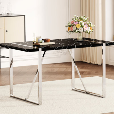 Table noire pour l'écriture, 55 po x 31,5 po x 30 po, pieds en métal galvanisé, cuisine, terrasse, salle à manger, bureau de présentation noir, pouvant accueillir 4 à 6 personnes