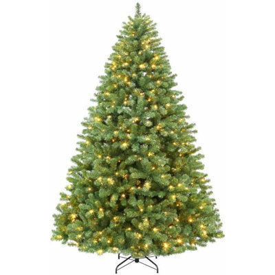 7.5 Ft Prelit Christmas Tree, Artificial Christmas Tree With 450 Warm White Lights, 1450 Branch Tips, Metal Stand And Hinged Branches For Outdoor/Indoor Decoration