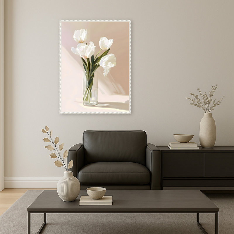 Impression sur toile encadrée «Elegant White Blooms» par Treechild, Sylvie blanc perlé, 23 x 30