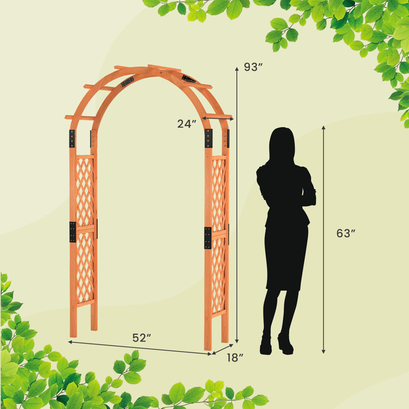 Treillis d'extérieur en bois 7,7 pi avec arche de jardin pour plantes grimpantes