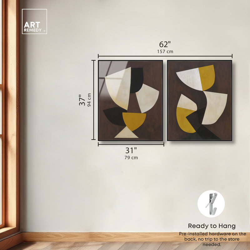 «Nod to Modernism Duo», ensemble de décorations murales modernes imprimées en acrylique encadrées par Art Remedy, cadre noir, 30 x 36