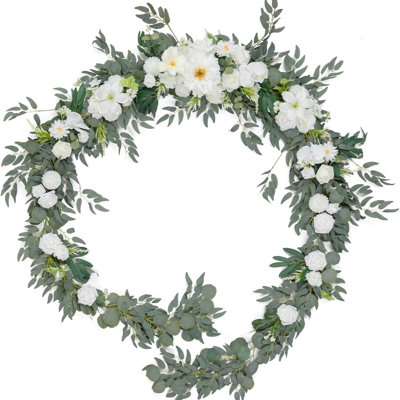Guirlande de mariage artificielle arche de mariage 9 pi rose et eucalyptus, verdure, décoration de table chérie, guirlande florale pour manteau de cheminée, centres de table, toile de fond