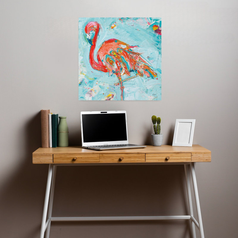 Flamant rose vif, art tropical, H 18 po x l 18 po