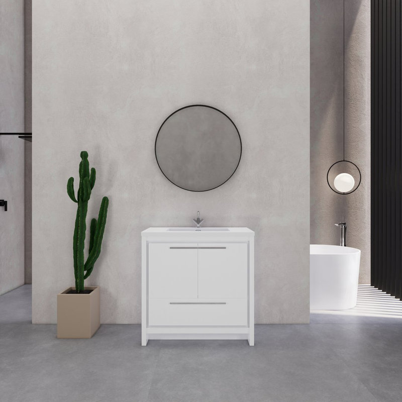 Ensemble de meuble-lavabo simple 35,5 ", Blanc lustré