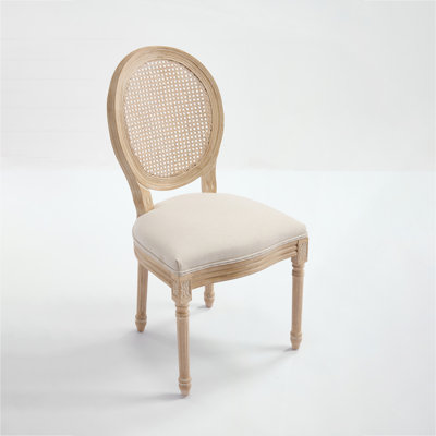 Ensemble de 2 chaises de salle à manger French Country, rembourrées avec un dossier rond en rotin naturel, tréfilées et sculptées, démontables pour une utilisation polyvalente, beige
