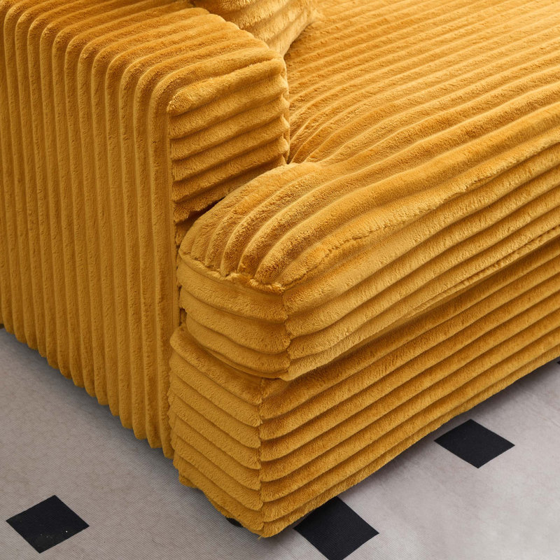 Corduroy Sofa 3 Seater Sofa Couch with 4 Toss Pillows Sleek Design Modern Comfortable for Room, Orange