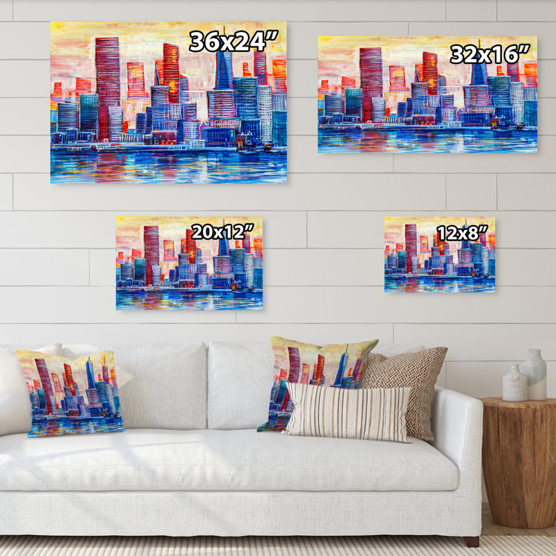 «Abstract Nyc Skyscrapers», peinture sur toile, H 8 po x l 12 po x P 1 po, Toile tendue