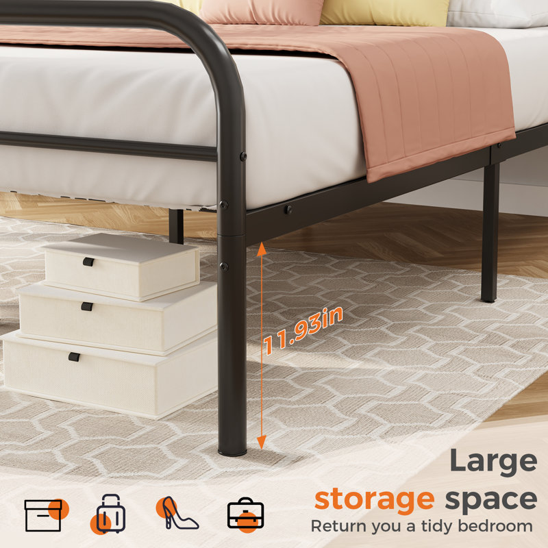 Classic Metal Platform Bed Frame, Mattress Foundation with Steel Slat Support, Under Bed Storage, No Box Spring Required, Easy Assembly