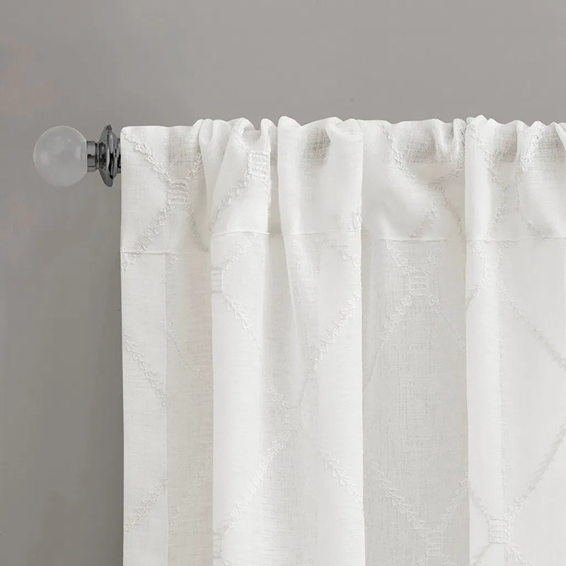 Diamond Sheer Window Curtain Panel(Only 1 Pc Panel), White