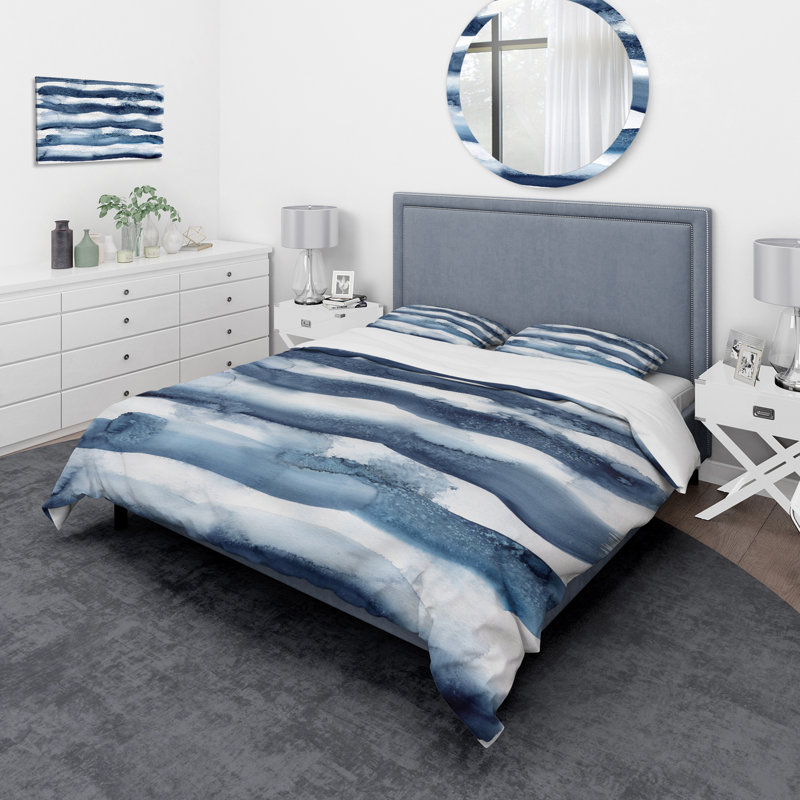 Abstract Classic Blue Waves - Ensemble de housse de couette moderne - Polyester en microfibre