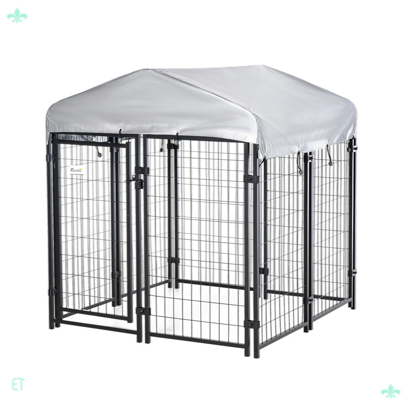 Enclos pour chien avec porte verrouillable, auvent résistant à l'eau, H 54,17 po x l 47,17 po x P 47,38 po