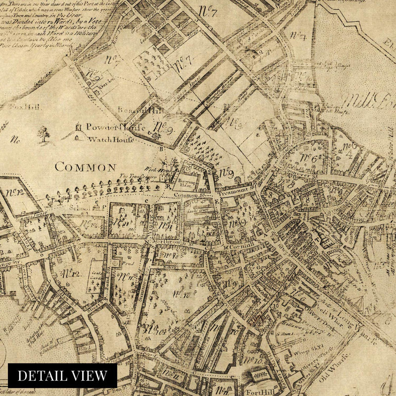 «1769 Boston Massachusetts Map», art mural sur papier, H 16 po x l 24 po x P 0,1 po
