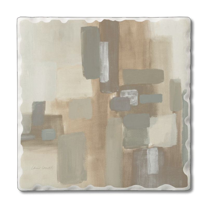 Soft Patches Beige and Gray Ceramic Square Coaster