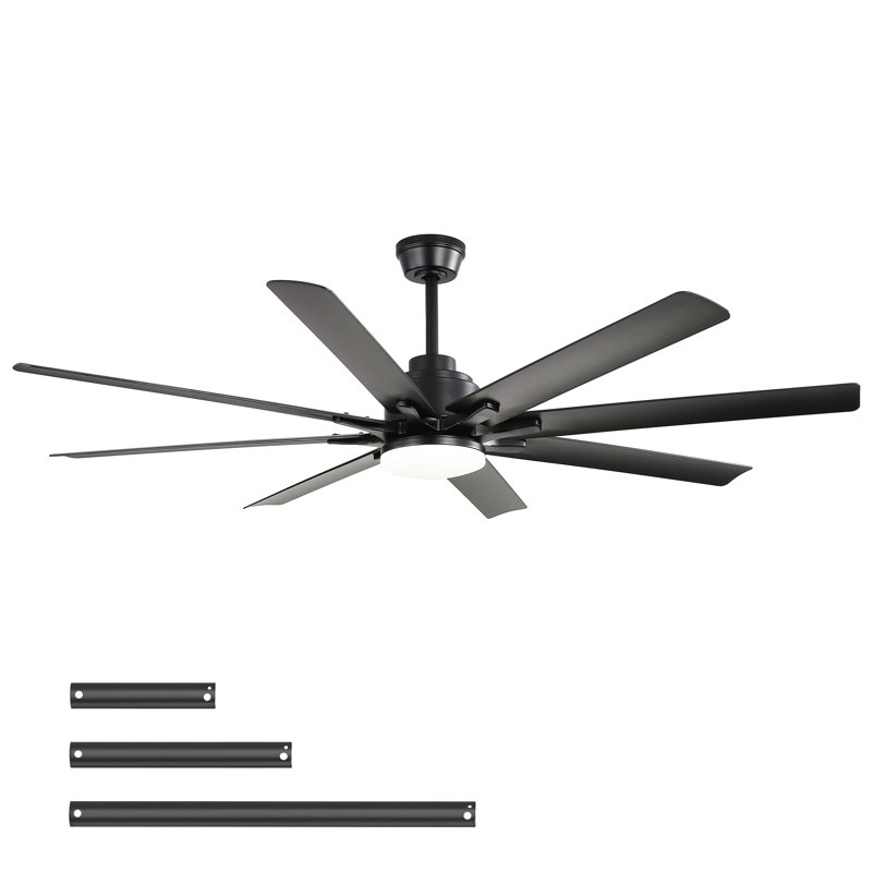 Ventilateur de plafond moderne intelligent de 52 pouces avec lumières, 6 vitesses de vent, avec 8 pales en ABS noir, télécommande vocale, ventilateur pour chambre à coucher, salon, patio, cuisine, etc.